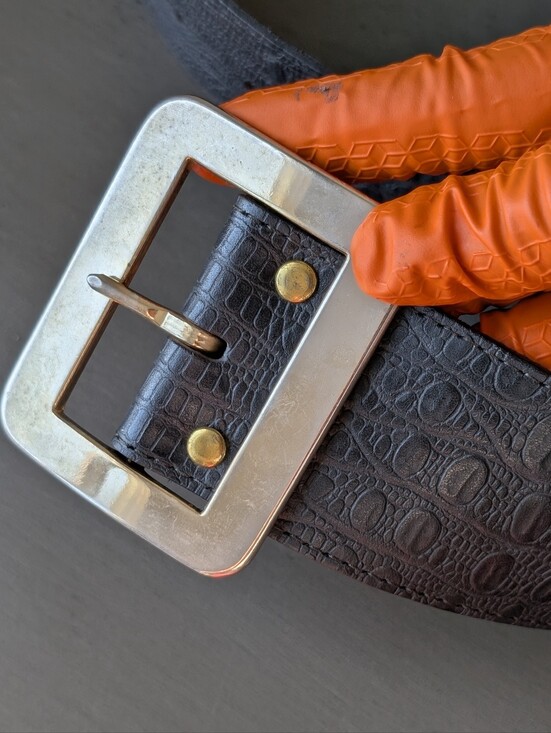 Nan Lewis Black Animal Skin Leather Belt Square Metal Buckle Size M/L Waist Belt main image 8